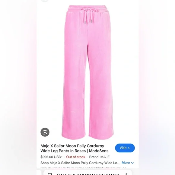 MAJE X Sailor Moon Pally Corduroy Wide Leg Pants In Roses - Picture 4 of 16